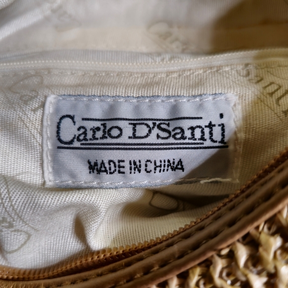 Gold Vintage Carlo D'Santi Woven Oversized Shoulder Purse/Bag with Bamboo Zipper - Picture 6 of 7